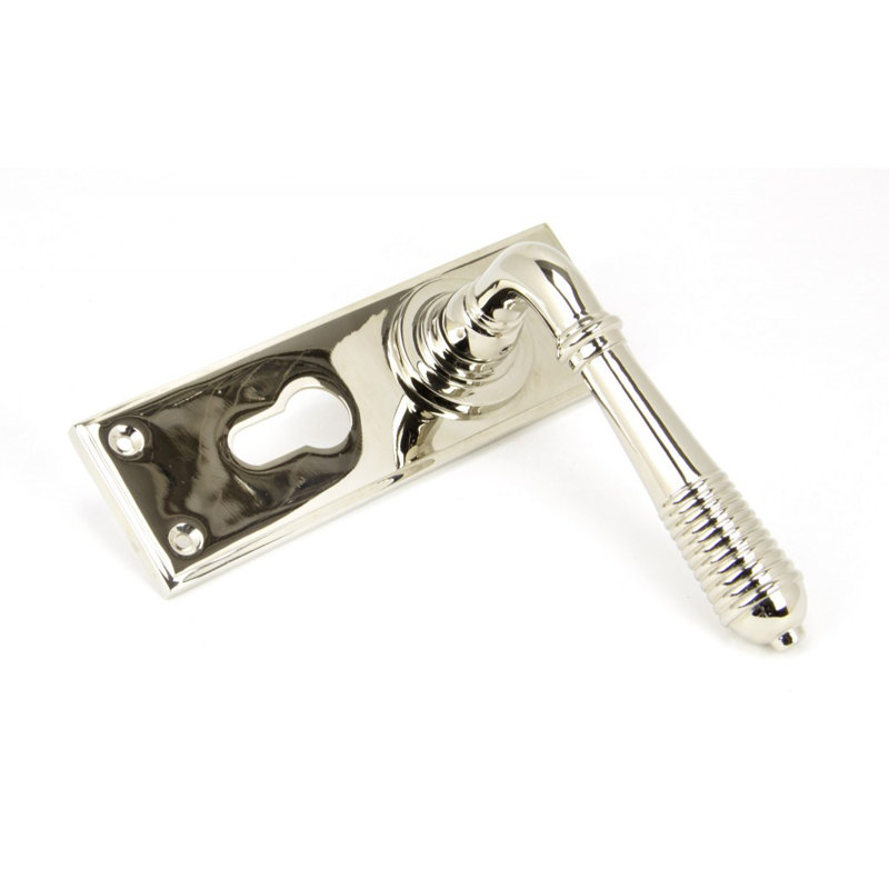 Reeded Lock Door Handle Kit, Polished Nickel