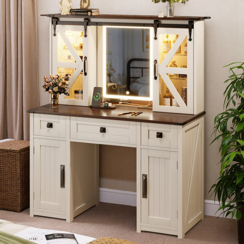 Bureau de coiffeuse avec miroir lumineux Farmhouse