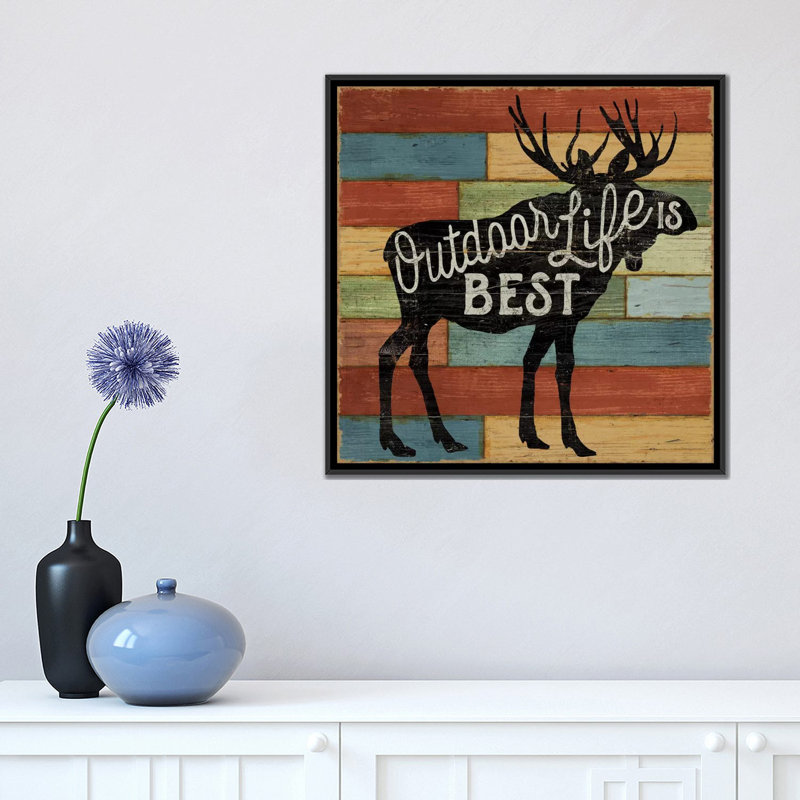 I, impression sur toile tendue Lake Lodge, H 18 po x l 18 po x P 1,5 po, Toile avec cadre noir, Pas de tapis