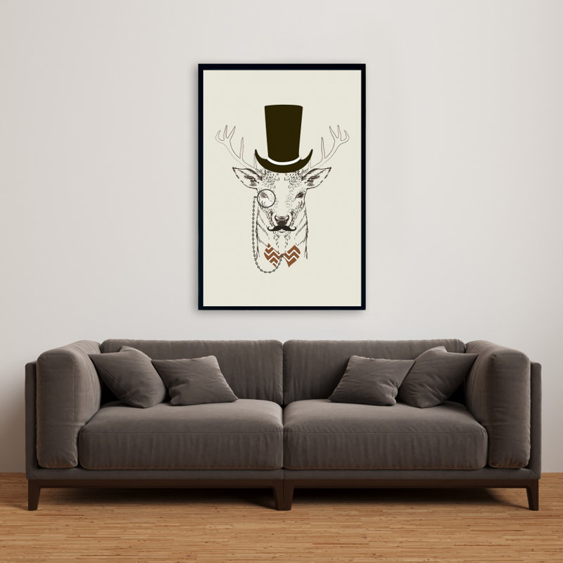 Rustic Brown Framed Aristocrat Roe Deer Canvas for Home Decor, 37.25" H x 25.25" W
