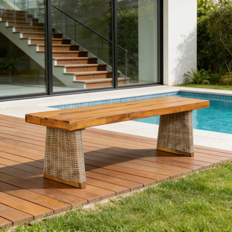 Banc de patio en bois, Teck brun