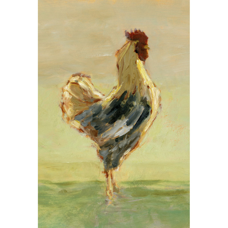 Sunlit Rooster I - Painting on Canvas, Black Floater Framed, 30 cm H x 20 cm W