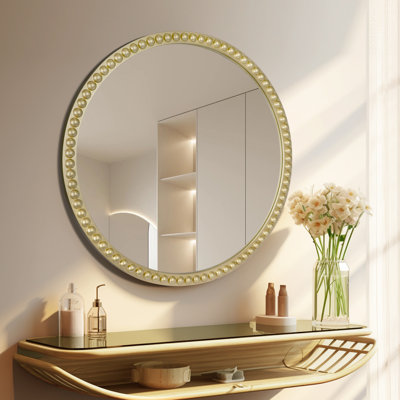 Miroir décoratif mural en perles de bois