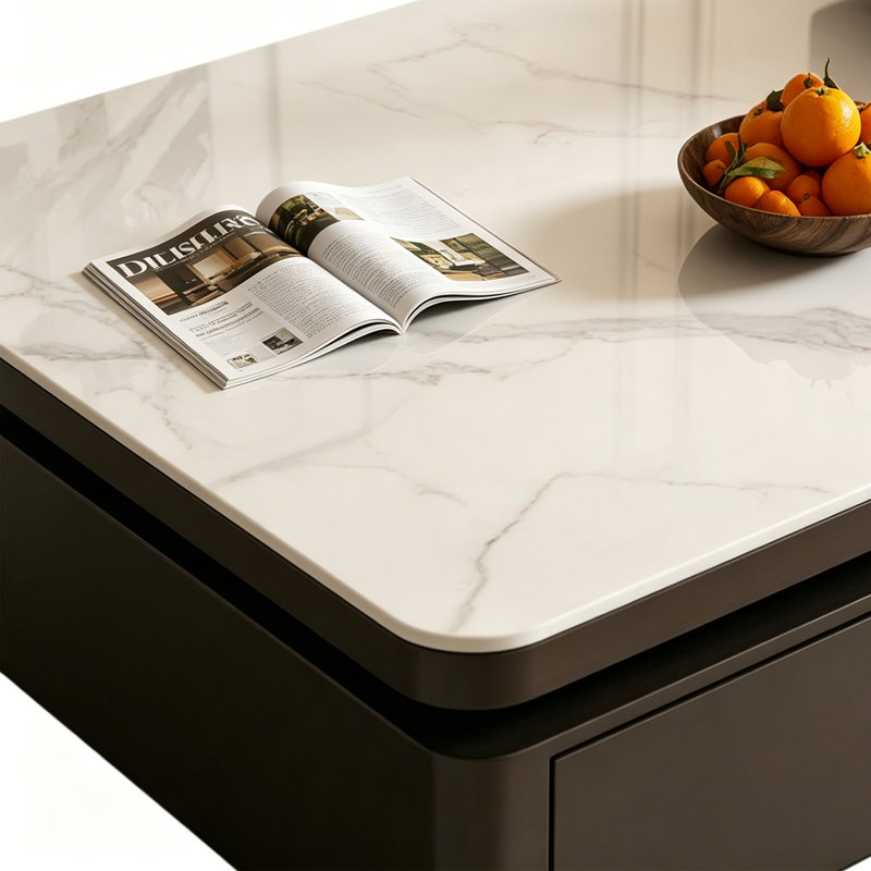 Table basse de luxe Italian Light, H 14,56 po x L 27,55 po x l 27,55 po, Blanc / Gris, Noir