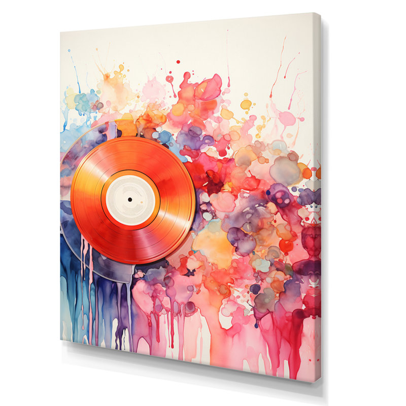 Rainures de vinyle colorées II sur toile, Toile tendue, H 44 po x l 34 po x P 1,5 po