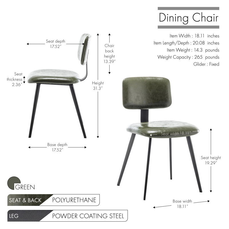 Nawrocki Faux Leather Dining Chair with Metal Legs, Green