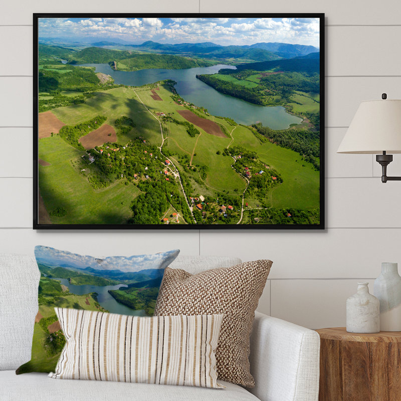 Reproduction d'art sur toile, vue aérienne de la rivière Alabama I, H 34 po x l 44 po x P 1,5 po, Cadre flottant noir