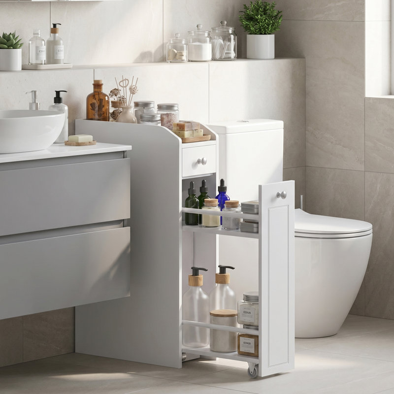 Petite armoire de rangement avec tiroirs coulissants, Blanc