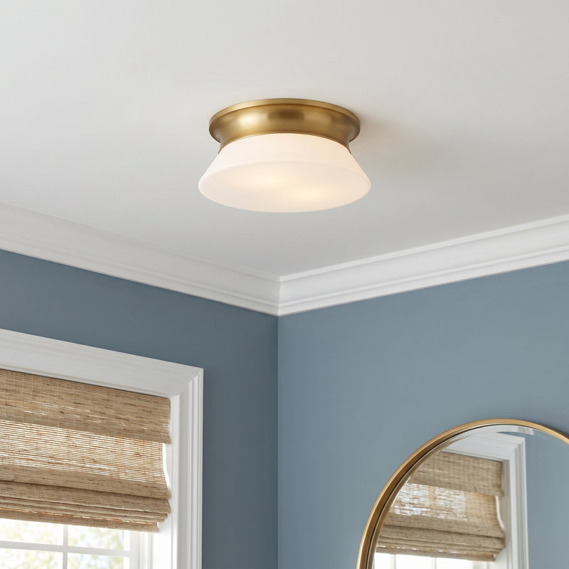 Wadsworth Etched Glass Shade Flush Mount, Burnished Brass