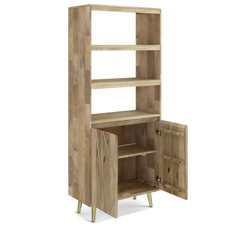 Natural Mango Wood 72" Contemporary Bookcase with Brass Inlay