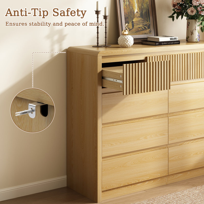 Commode moderne à 9 tiroirs, commode de chambre à coucher avec armoire de rangement, meuble télé l 50 po pour le salon, dispositifs anti-basculement et assemblage facile