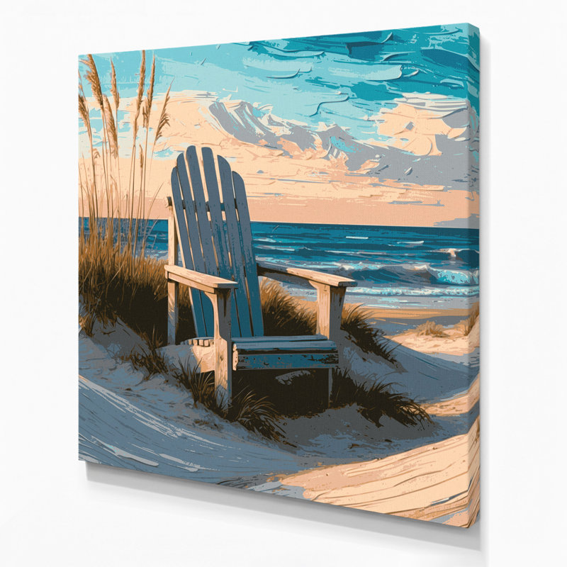«Coastal Beach Chair Scene», art mural sur toile beige, H 32 po x l 32 po