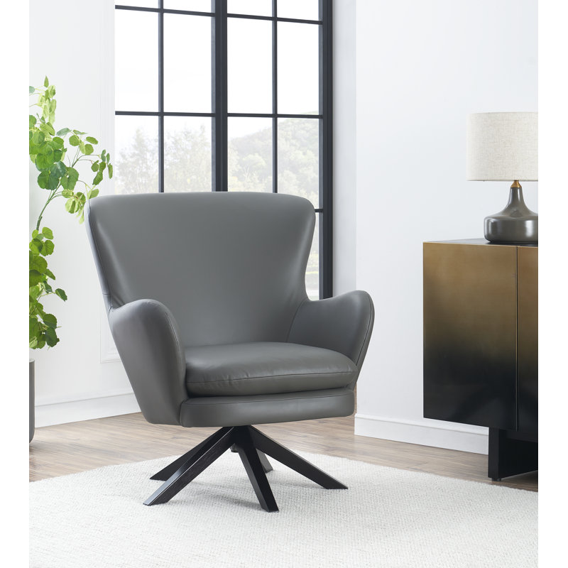 Fauteuil à oreilles pivotant en cuir véritable d'une largeur de 32,5 po Olenka