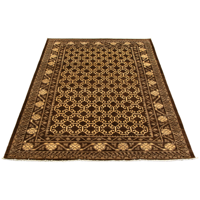 Tapis brun foncé en laine noué à la main de conception unique 18 pi 6 po 3 po x 9 pi 5 po Nouvel Âge