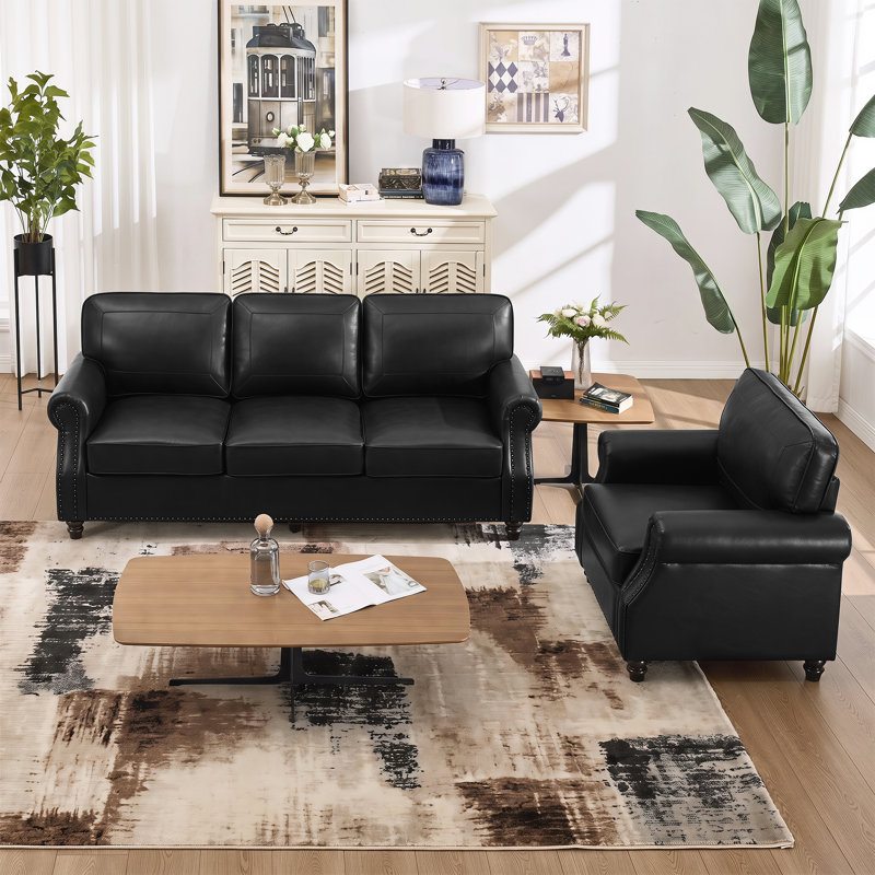 Ensemble de salon 3 pièces Glenloft, 3 Pcs: 2 Chairs, Sofa, Noir