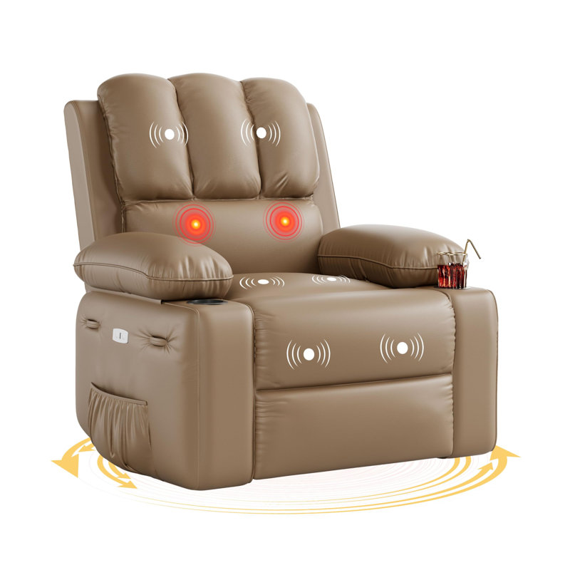 37.4" Electric Power Recliner with Heat and Massage, Rocking Recliner Chair 22" Seat with Cup Holders, Tan