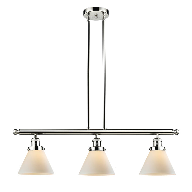 Luminaire suspendu pour îlot 3 lumières Cone, H 36 po x l 36 po x P 8 po, Boîtier blanc mat, Nickel poli