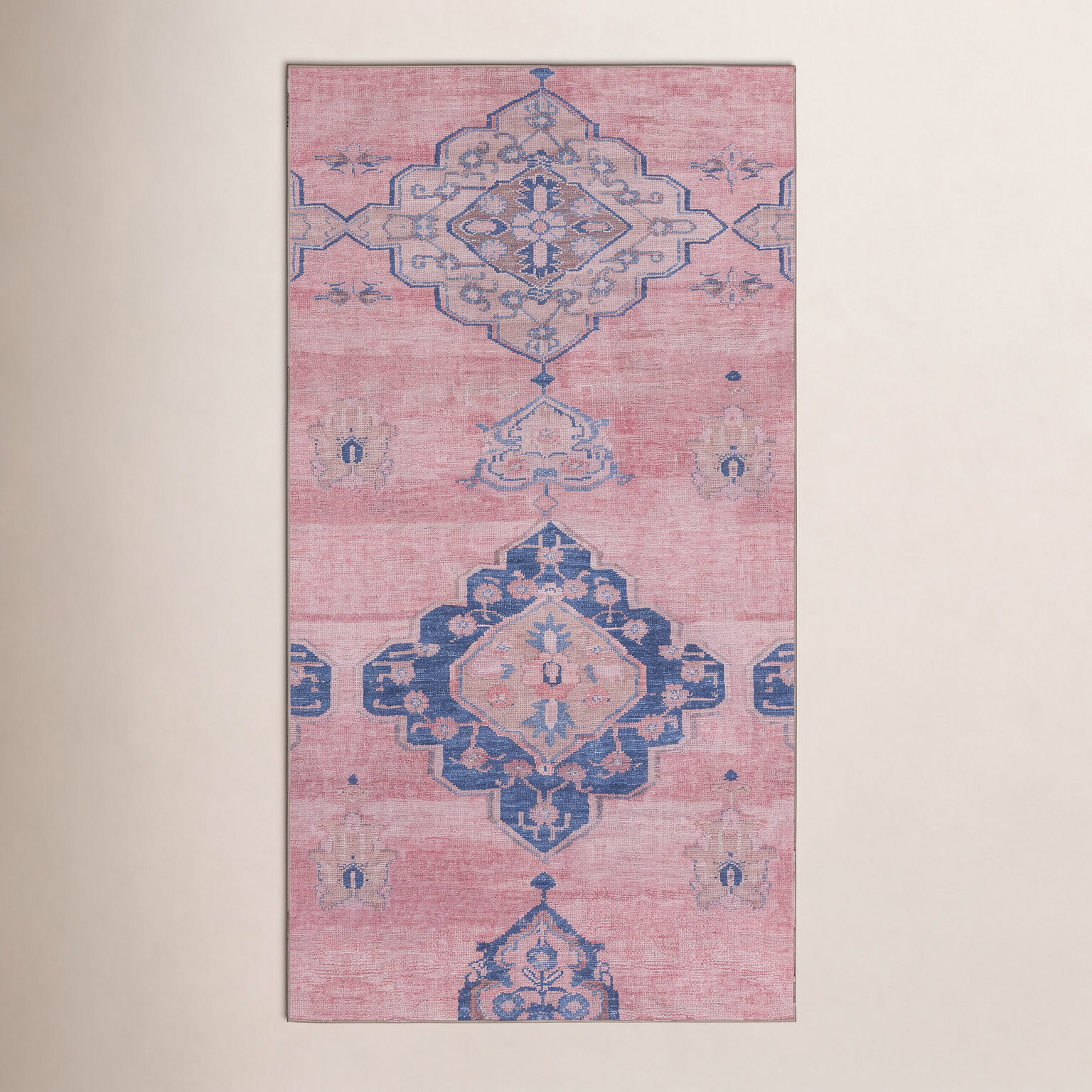 Davin Pink Blue Washable Oriental Rug, Rectangle 3' x 5'