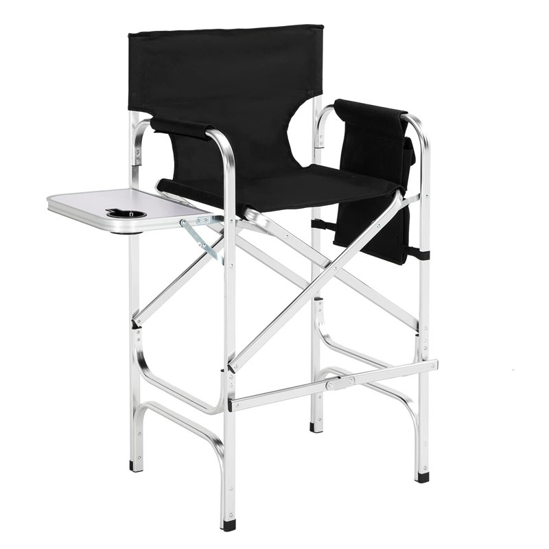 31" Tall Bright Aluminium Frame Folding Director Chair With Side Table
