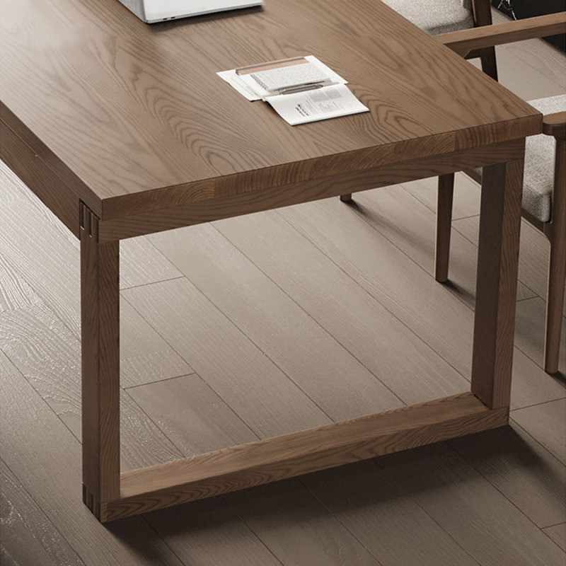 Bureau d'écriture rectangulaire à 6 tiroirs en bois massif brun noisette, H 29,53 po x l 62,99 po x P 31,5 po