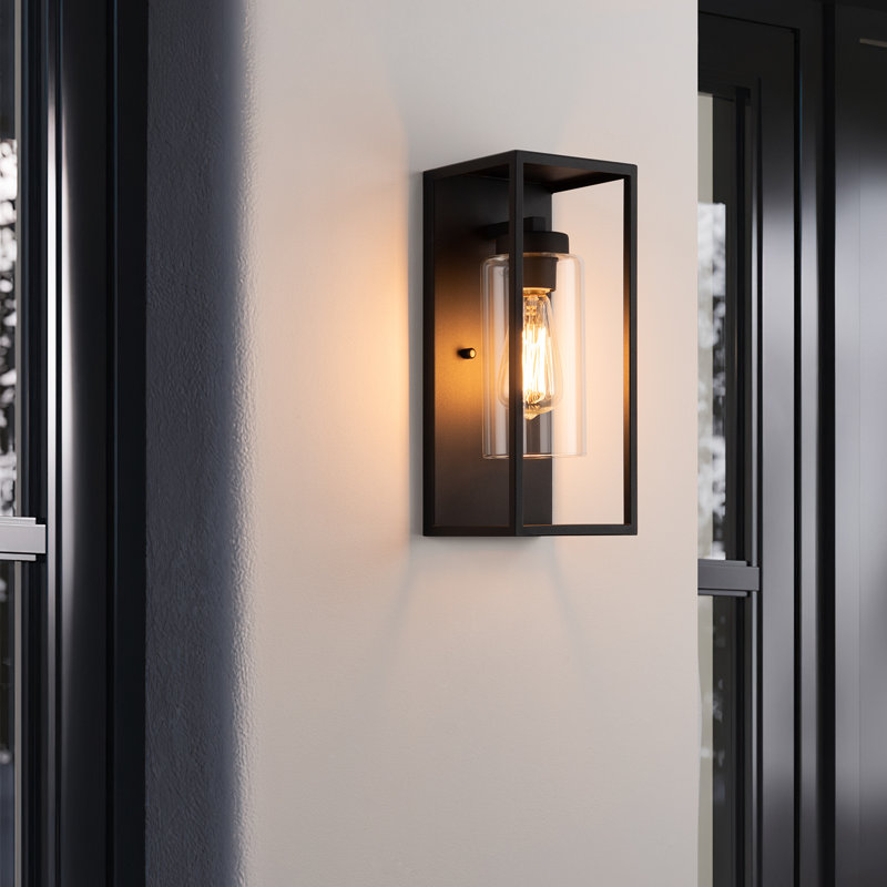 Applique murale d'extérieur classique 1 lumière en verre cylindrique 14 "avec cadre en métal Ataman Ataman