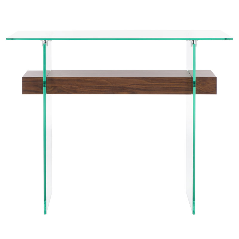 Kayley 39.4'' Glass Top Console Table, Walnut