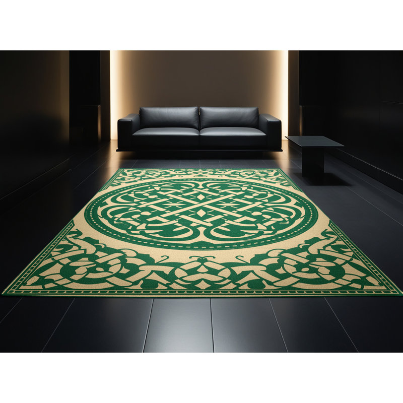 Soft Plush Escarcega St Patties Modern & Contemporary Abstract Area Rug in Green – Green Binding, 7x9