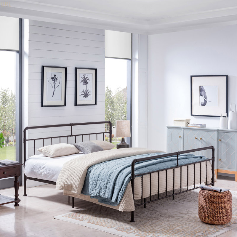 METAL BED WITH HEADBOARD, Queen, Copper