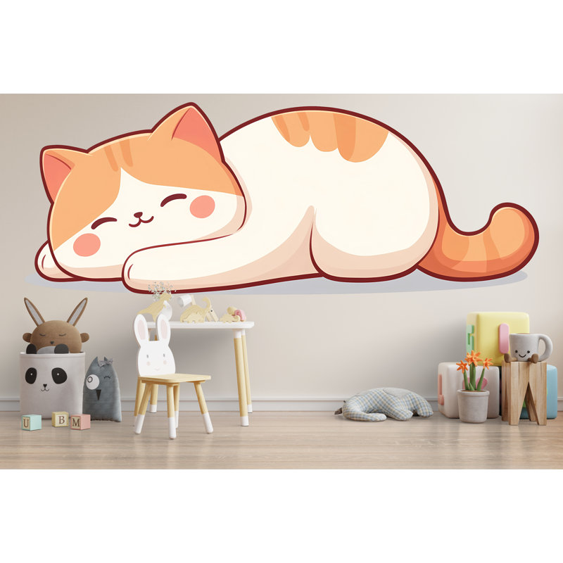Adhésif décoratif chat endormi chambre de bébé art mural chambre d'enfant mignon chat autocollant chambre d'enfant murale animaux 225Mv