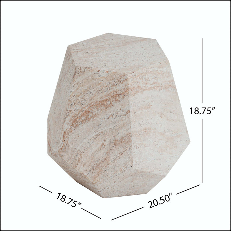 Table d'appoint ronde hexagonale extérieure / intérieure en béton léger avec finition travertin