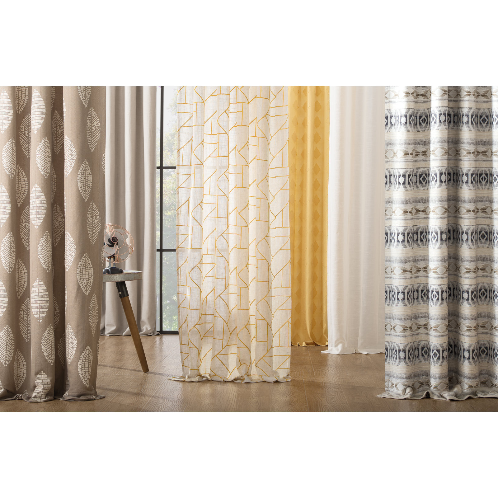 Lianne Semi Sheer Linen Curtain, 50" W x 63" L, Gold/Linen