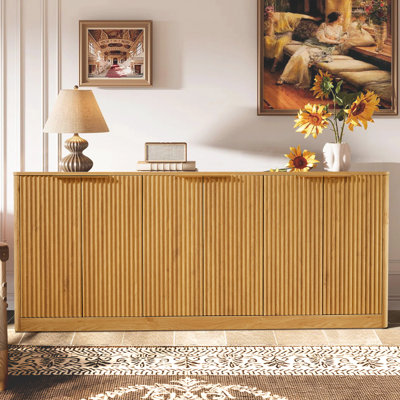 Modern Fluted Sideboard with Curved Edge, 6-Door Large Buffet Cabinet for Kitchen And Living Room