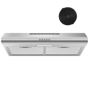 Hotte sous l'armoire de 24 po, en acier inoxydable, avec conduit / sans conduit, hotte de cuisine à 2 voies de ventilation, hotte de cuisine de 300 pi³ / min avec ventilateur d'extraction à 3 vitesses, commande à bouton-poussoir, lumières DEL