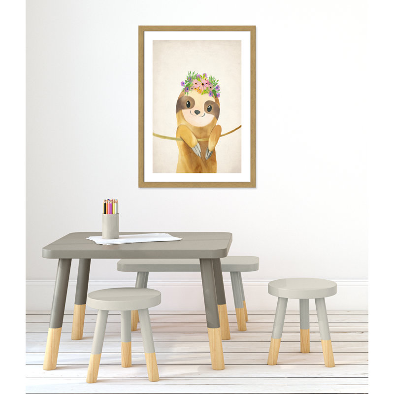 Sloth floral 1, H 36,5 po x l 26,5 po x P 0,63 po, Encadré plat chêne