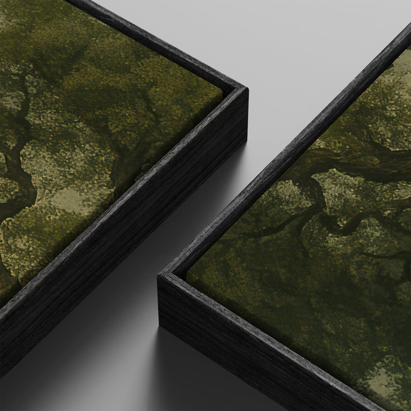 «Old Oak Tree Riverside Landscape», ensemble de 2 reproductions d'art encadrées sur toile 60 po x 30 po x 2 pièces, Noir