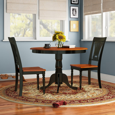 3 pièces de table et chaises de cuisine comprenant une table ronde avec piédestal et 2 chaises de salle à manger, noir et cerise