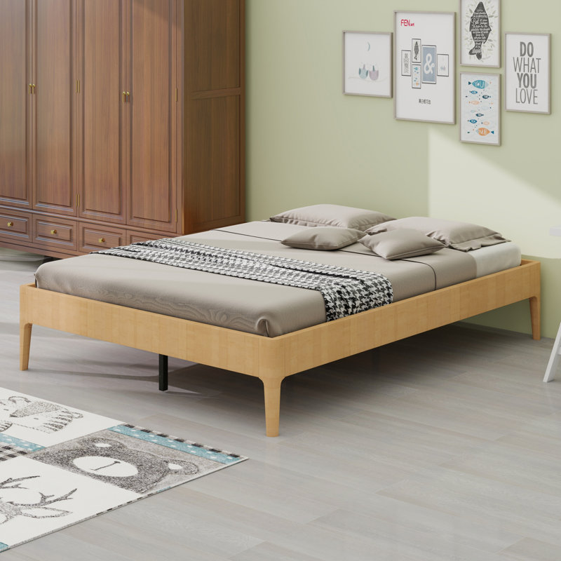 Modern Minimalist Platform Bed, Natural, Queen