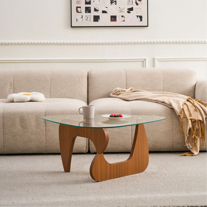 Table basse de style campagnard Mid-Century, H 15,74 po x l 35,82 po x P 25,59 po, Transparent / brun