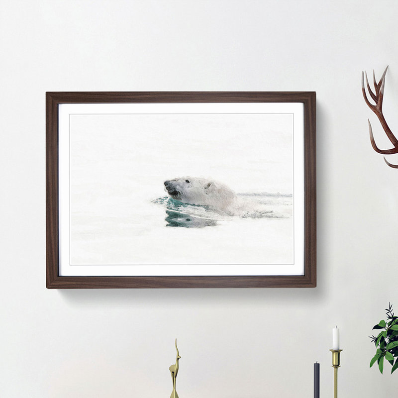 Polar Bear Swimming - Picture Frame Painting Print, 36cm H x 48cm W x 2cm D, Walnut Framed