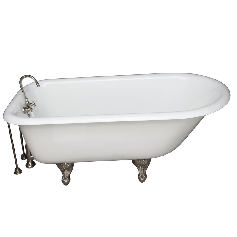 60'' x 30'' Freestanding Soaking Cast Iron Bathtub, Polished Nickel