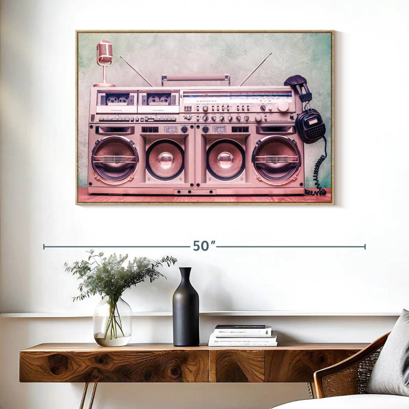 Boombox rétro, Cadre flottant en bois naturel, 40 po x 27 po