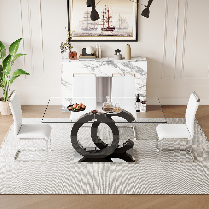 Ensemble de table de salle à manger 5 pièces, Argenté / blanc