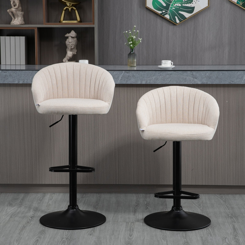 Bar Stools Set of 2, Adjustable Swivel Counter Height Barstools, Beige/Black