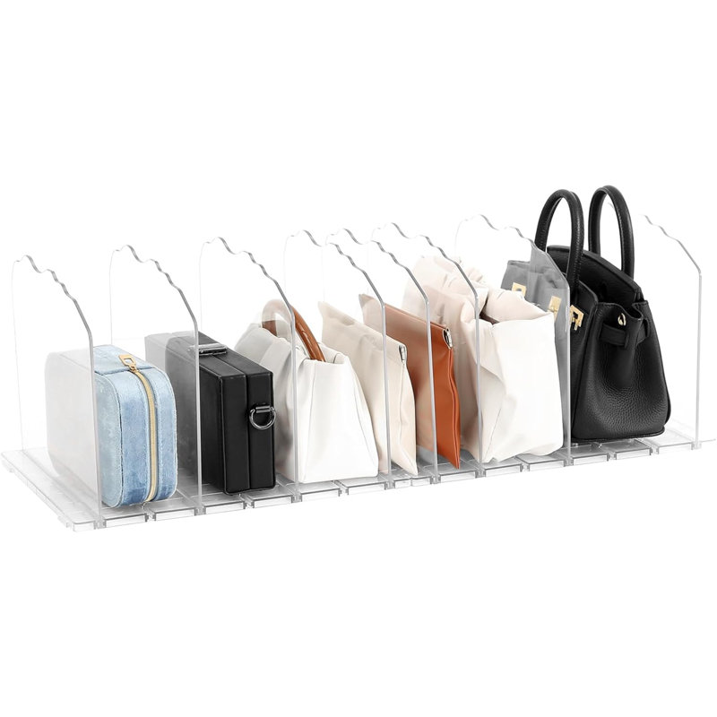 8 PCS Adjustable Handbag Storage Organiser Shelf Dividers For Wardrobe Closets Shelf Separator Purse Organizer Acrylic Shelf For Bedroom Kitchen Cabinet Shelves