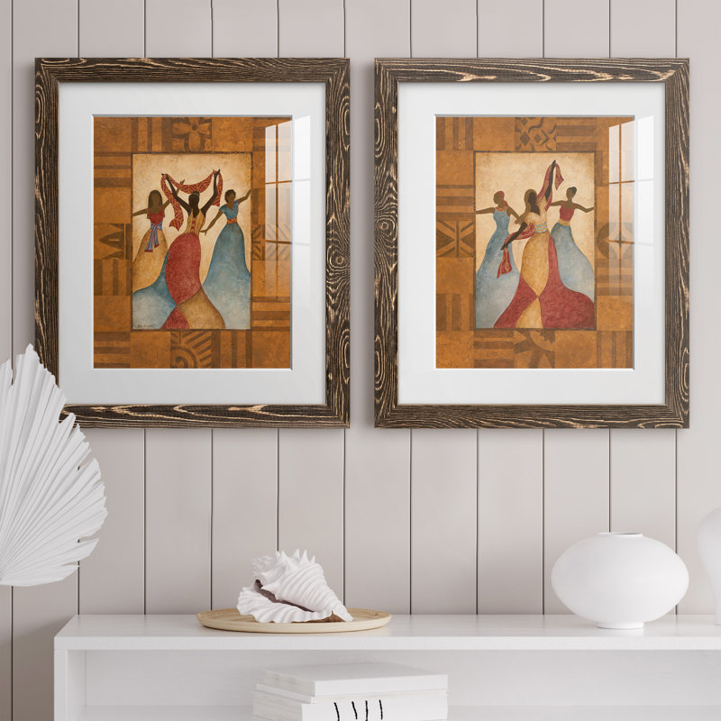 Rhythme - ensemble de 2 peintures encadrées, H 24 po x l 36 po x P 1,5 po, Encadré de bois de noyer
