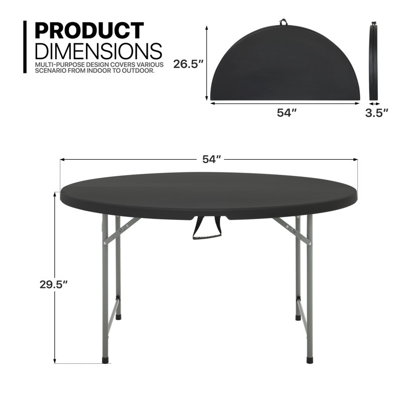 Plastic Folding Card Table with 10 Folding Chairs Set for Picnic Event Outdoor and Commercial Use, 54" D x 54" W x 29.5" H