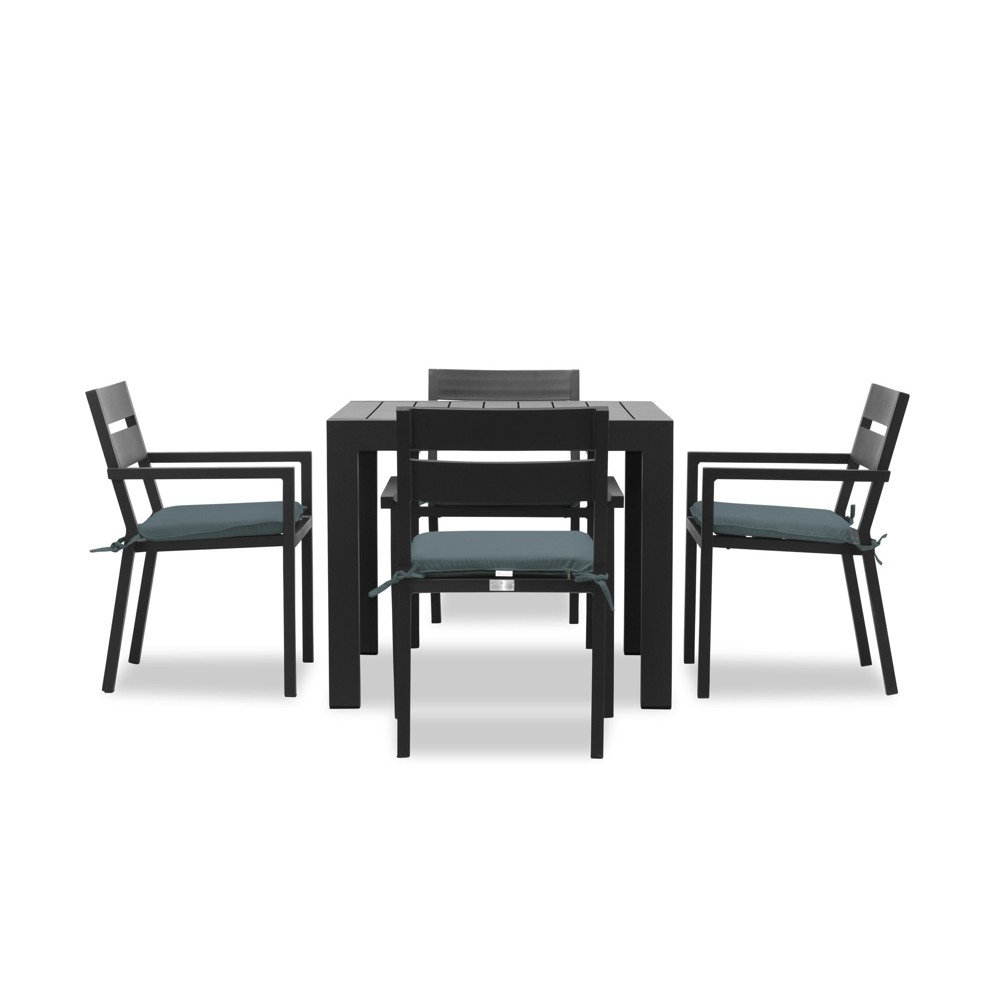 Eartha Square 4 - Person Outdoor Dining Set with Cushions, Cast Lagoon Sunbrella® Plainweave, Black