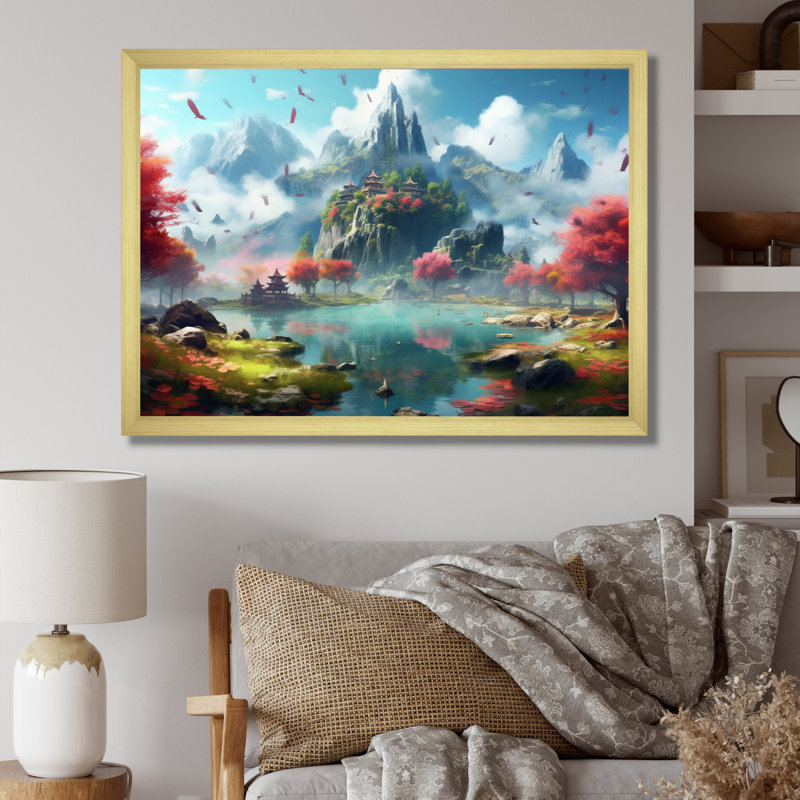 Château de conte de fées IV sur toile, H 34 po x l 44 po x P 1,5 po, Cadre doré à une seule photo