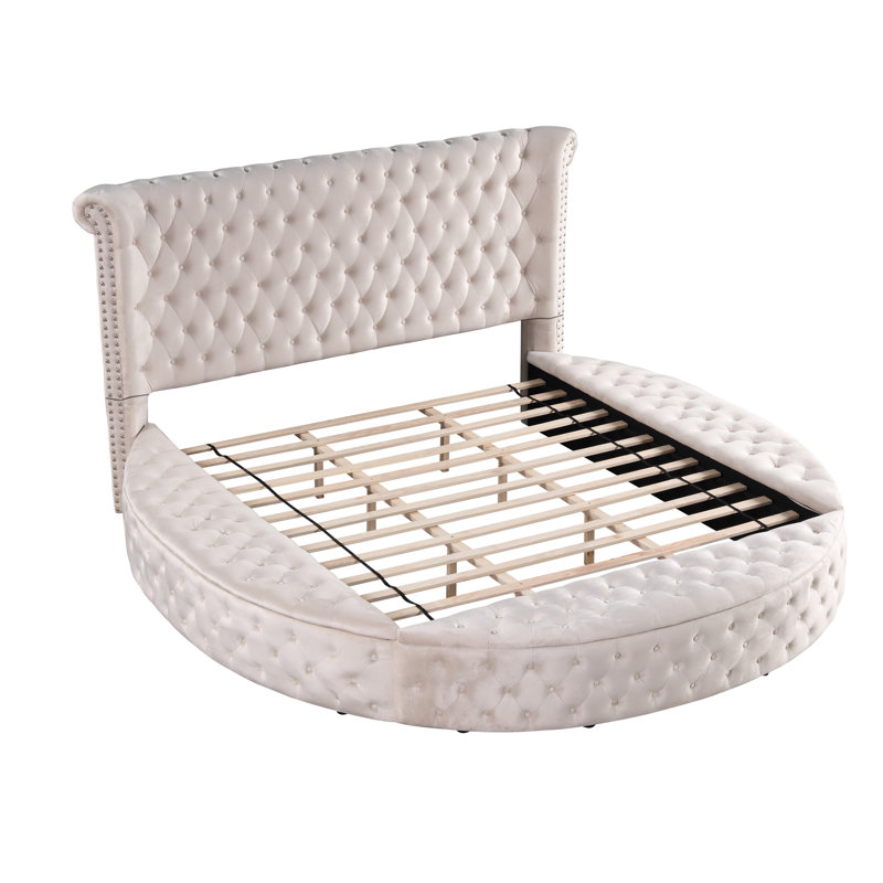 Lit plateforme tapissier Oona, Très grand Eastern, Beige