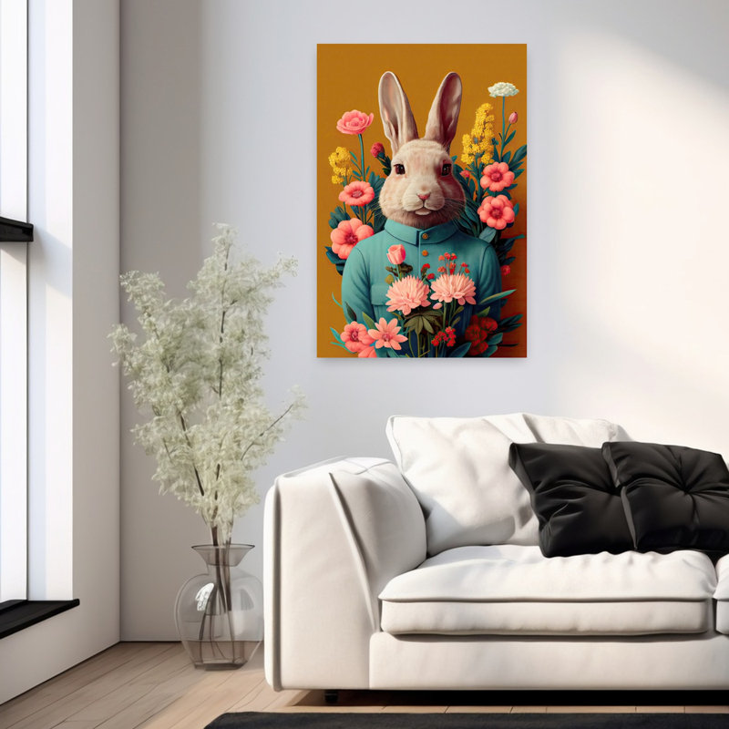 Art contemporain, fleur de lapin rétro, forêt, H 36 po x l 24 po